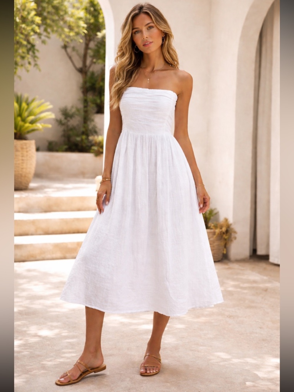 Anthropologie Charlie Holiday White Cotton Gauze Strapless Midi Dress Size 6 NWT